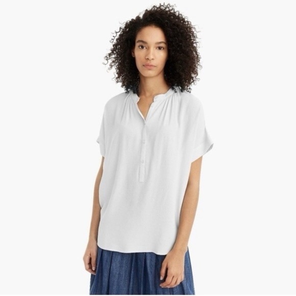 Point Sur Drapey Popover Top White 1/4 Button Down Blouse - Picture 1 of 5